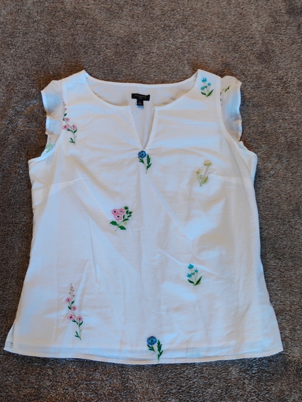 Talbots Petite Embroidered Floral Blouse Flutter Sleeve
